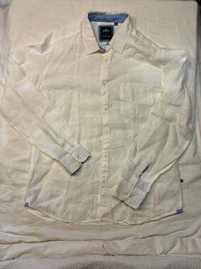 Parx Slim Fit 100% Linen White Long Sleeve Button Down Shirt Size 42cm